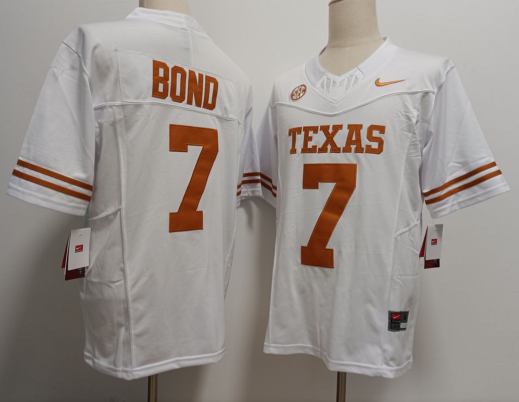 Men Texas Longhorns #7 Bond White Nike 2025 NCAA Jersey->ncaa teams->NCAA Jersey